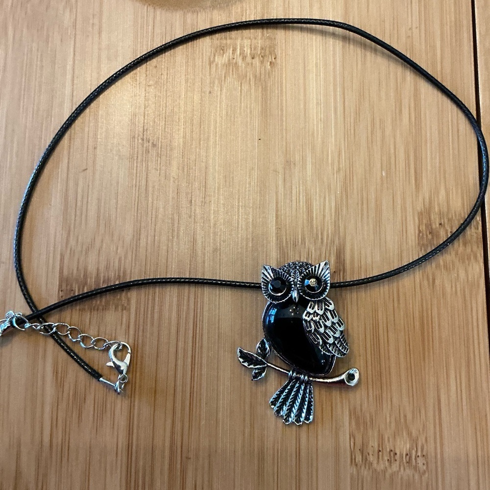 Choose color, Owl Pendant Necklace with Black Inlay